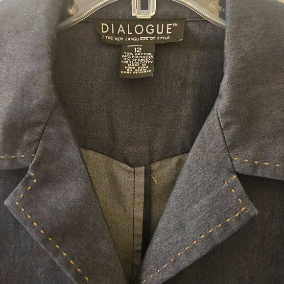 Dialogue by QVC Boxy Blue Jean Jacket Blazer button pocket stitch Western  12 - Picture 7 of 13